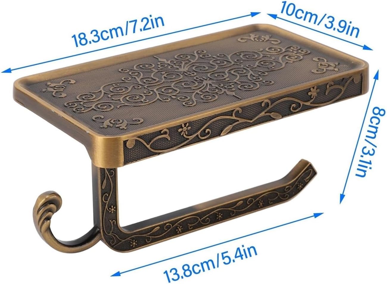 Bathroom Tissue Holder Vintage Toilet Paper Holder Aluminum Alloy Wall Mounted Retro Tissue Roll Dispenser with Shelf Shelf Wall Mounted