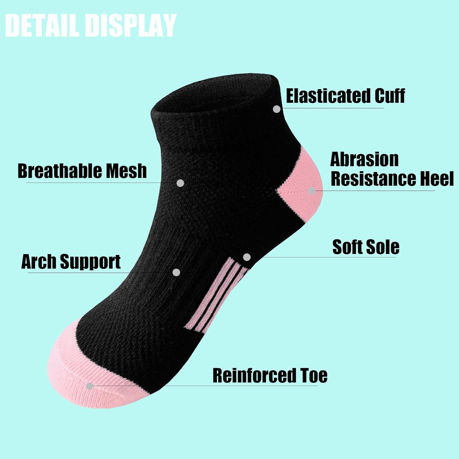 JAMEGIO Girl Socks 12 Pairs Ankle Socks Girl Athletic Running Low Cut Sports Sock for for Little Big Girls - Image 5