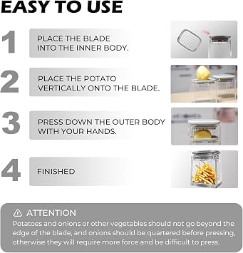 4-in-1 French Fry Cutter Potato Slicer with Container Manual Vegetable Chopper with 4 Blades Potato Cutter for Fries Apple Slicer & Onion Dicer