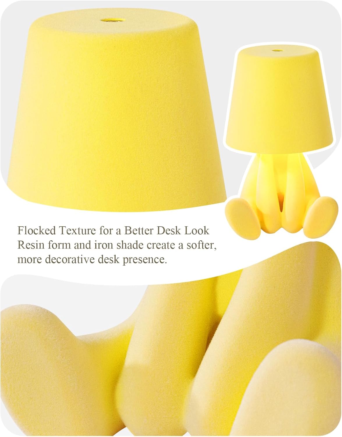 Human-Shaped Rechargeable Table Lamp: Flocked Texture - Softer Look & Warmer Presence for Bedside Vanity and Cozy Corners - Dimmable 3 Color Temps