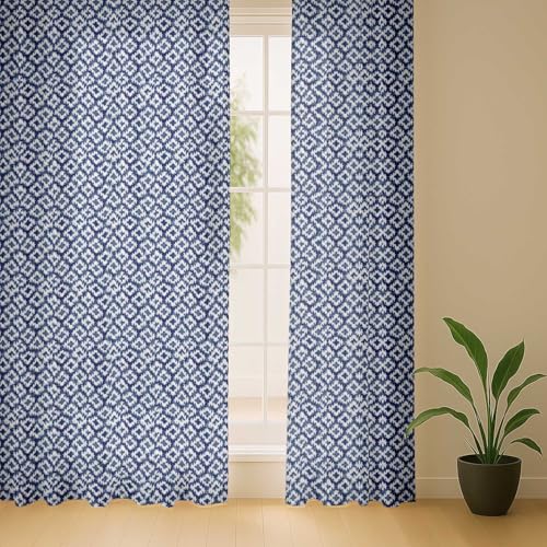 Cortinas Ikat Azul de 160 cm con Ojales para Ventana Baja en Dormitorio y Cocina Juego de 2 Paneles 7