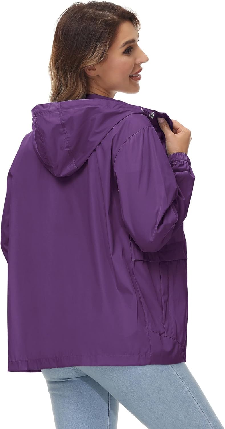 Avoogue Womens Waterproof Rain Jacket Lightweight Raincoat Packable Hooded Outdoor Windbreaker - Image 4