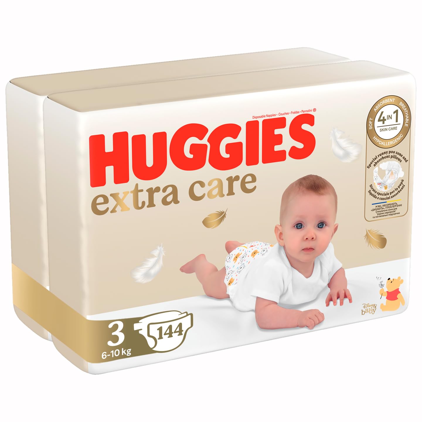 Huggies Extra Care Pañales Talla 3, (6-10 kg) 144 unidades