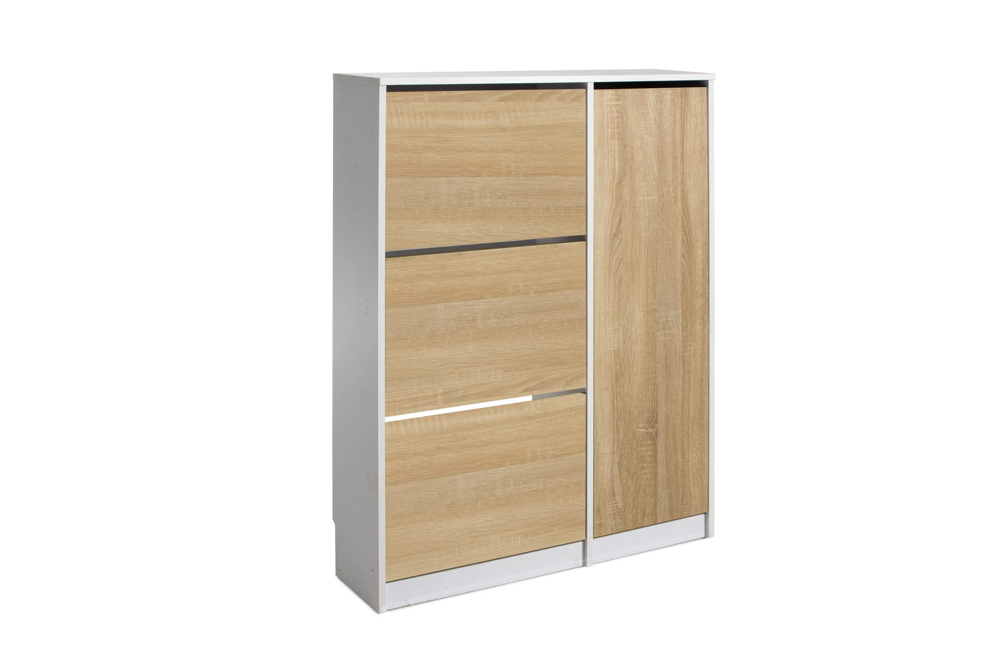 TOPKIT | Mueble Zapatero Tigris 55ab | Armario Zapatero | Zapatero con 3 Puertas abatibles + 1 Vertical |Blanco Roble