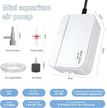 Boxtech Fish Tank Air Pump, Ultra-Quiet Aerator 2W