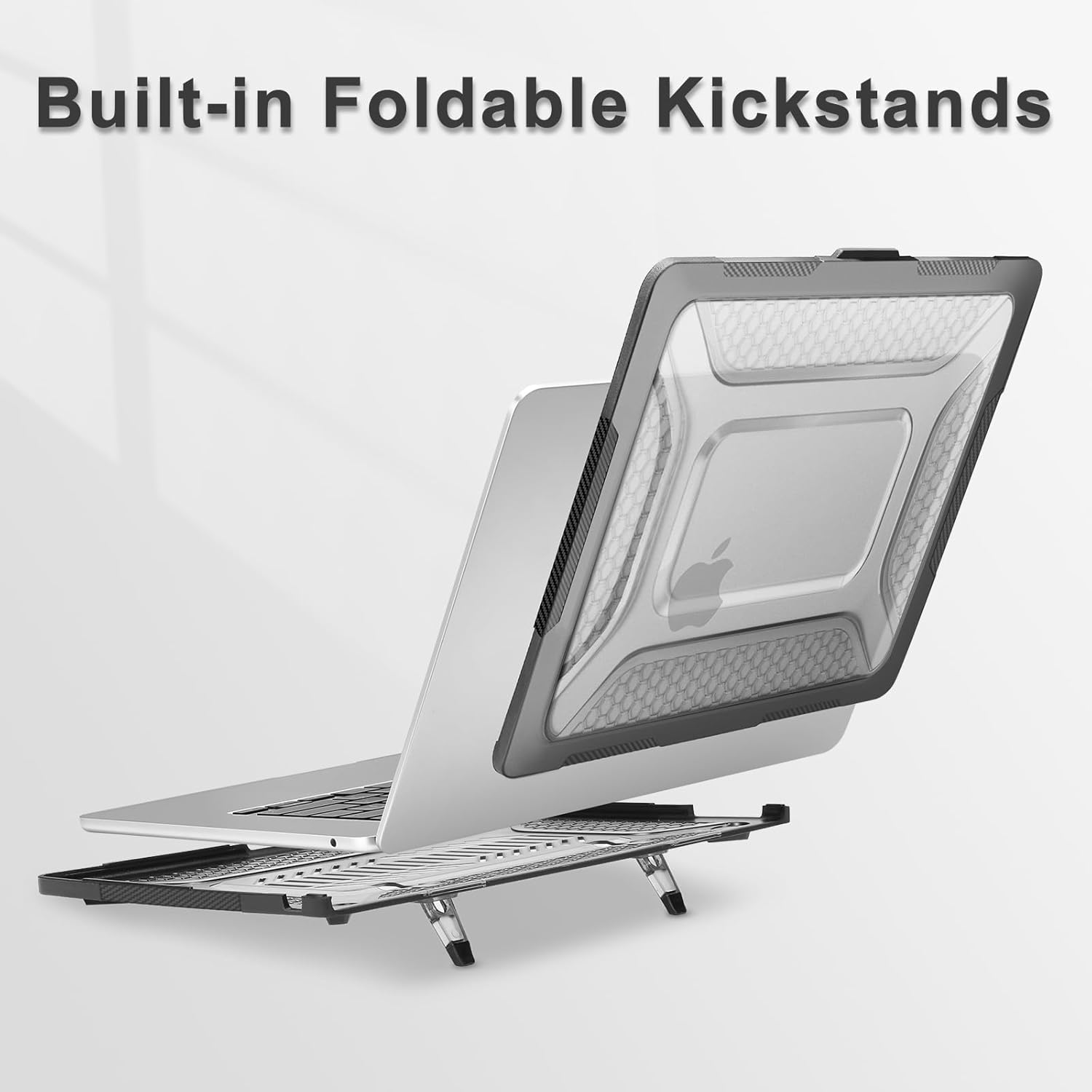 MOSISO Compatible with MacBook Air 15 inch Case 2026 2025-2023 M4 A3241 M3 A3114 M2 A2941, Honeycomb Shockproof Heavy Duty TPU Bumper Plastic Hard Case with Fold Kickstand&Keyboard Cover, Black - Image 4