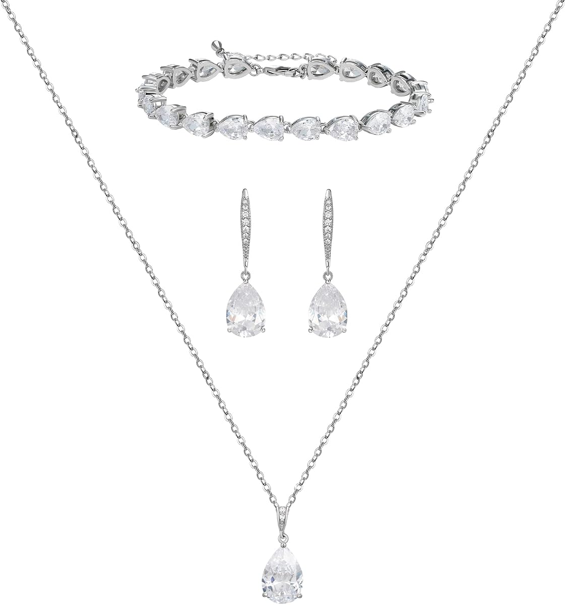 SWEETV Juego de joyas de boda para novias, juego de joyas para damas de honor en forma de lágrima