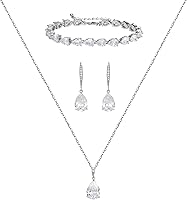 SWEETV Cubic Zirconia Bridal Jewelry Set: Teardrop Marquise Necklace, Dangle Earrings, Bracelet for Weddings, Bridesmaids, Prom