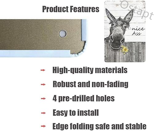 Miniatura 3 de Ostapt Letreros decorativos de metal con diseño de burro, girasol, bonito culo, vintage, decoración de pared, póster retro para baño, baño, baño,