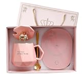 Coffee Warmer for Desk with Mug Set. Cup Warmer with Automatic Shut Off, Drink Warmer for Cocoa, Tea, Milk. Gift for All Saints' Day Thanksgiving Day Bestie Ladies Birthday (Pink)