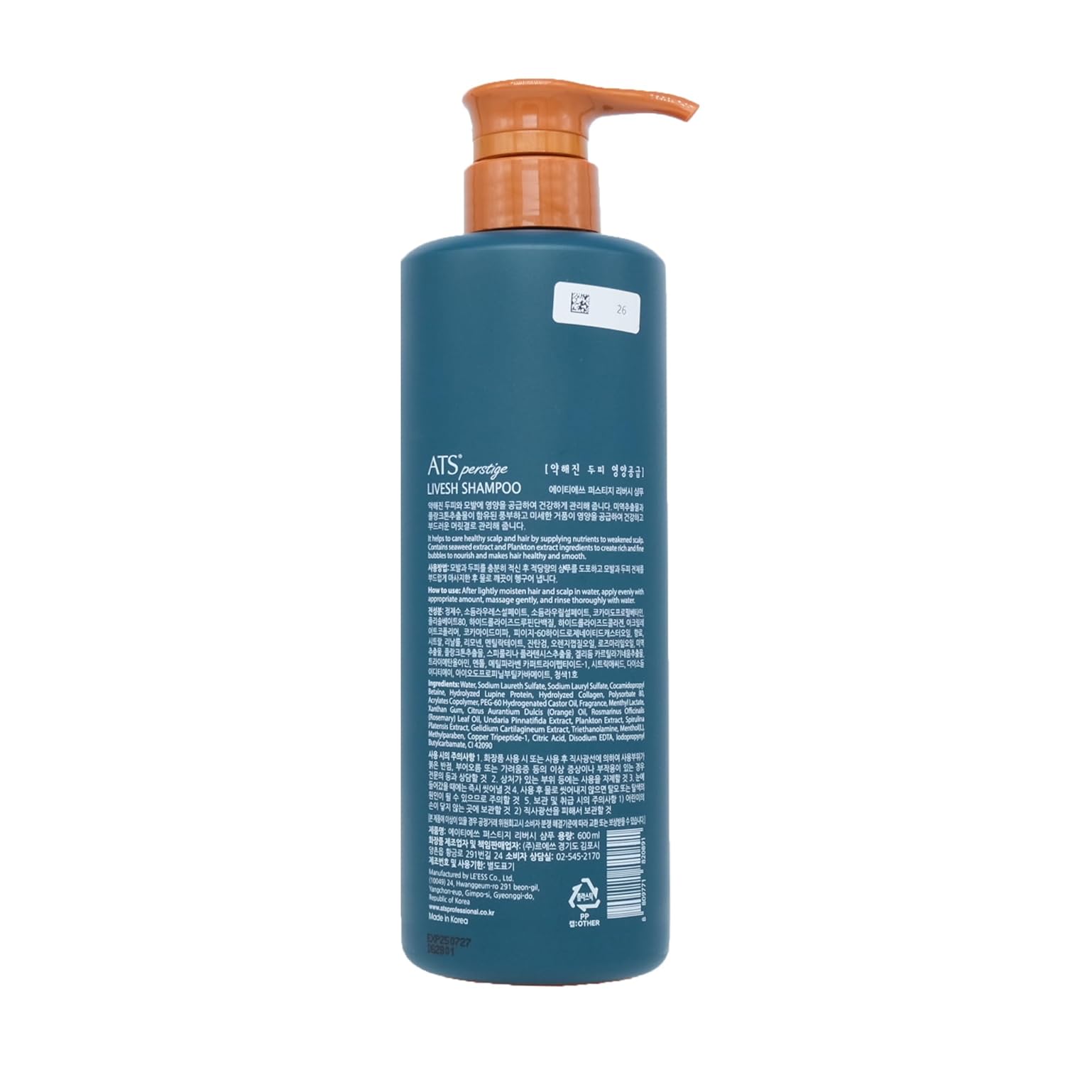 ATS Perstige Livesh Shampoo, 600ML, 20.29 fl.oz, Refreshing, Hair Loss and Growth Silicone Free Shampoo