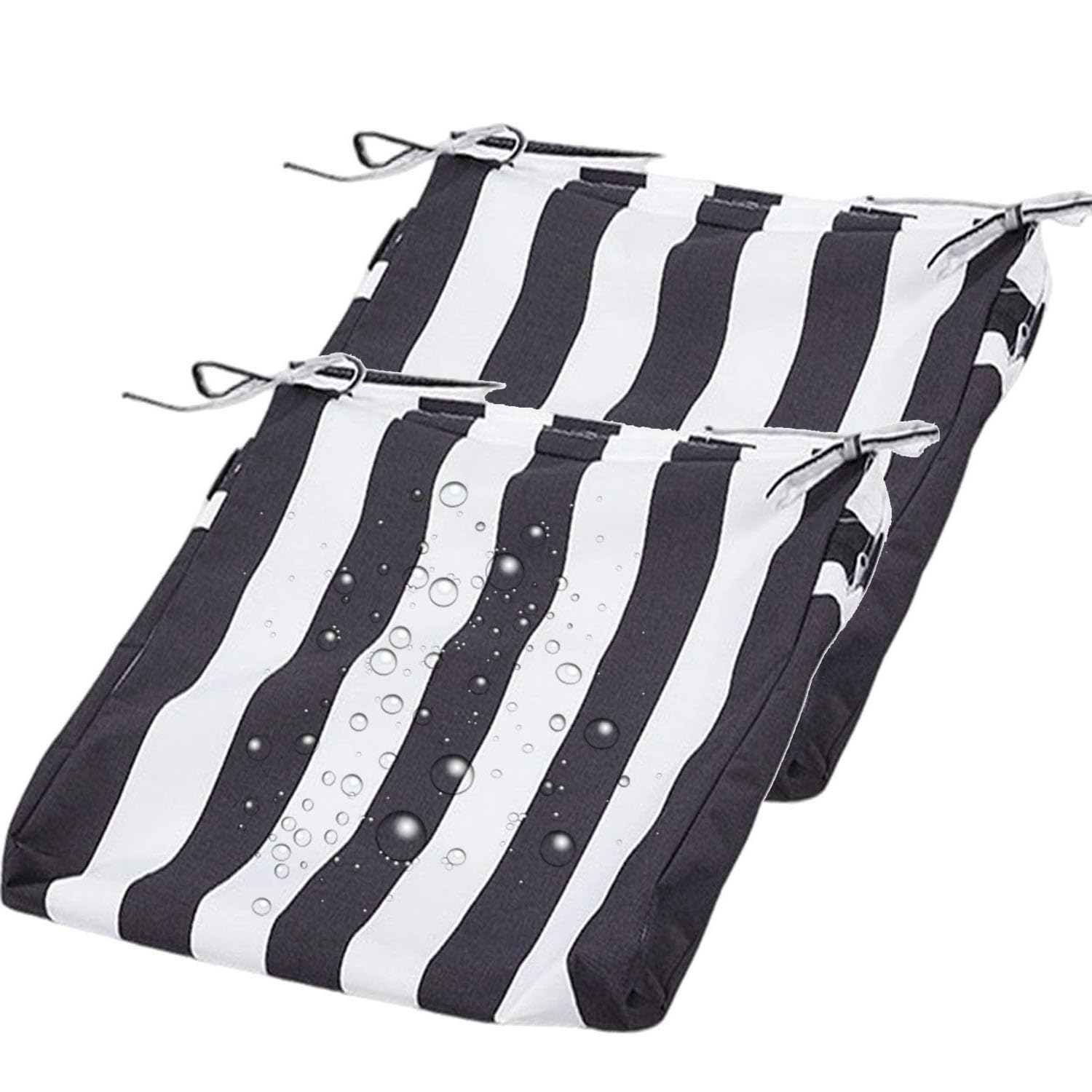 Patio Chair Cushion Covers 4/2/1Pack Couch Seat Cushion Cover With Zipper Outdoor/Indoor, Waterproof Replacement Sofa Cushion Slipcover Only With Ties(Black Stripe,43x40x8 cm 2pcs)-image-26