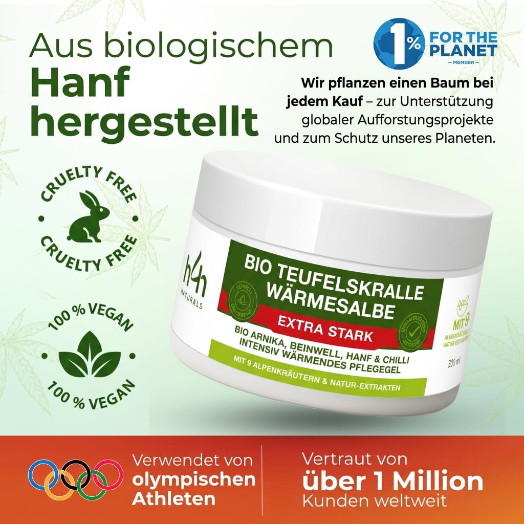 Bio Teufelskralle Wärmesalbe Extra Stark – Wohltuende Wärme für Rücken, Nacken, Knie & Schultern – Mit Hanf, Arnika, Capsaicin & 7 Pflanzenextrakten – 200ml Vegan & Tierversuchsfrei