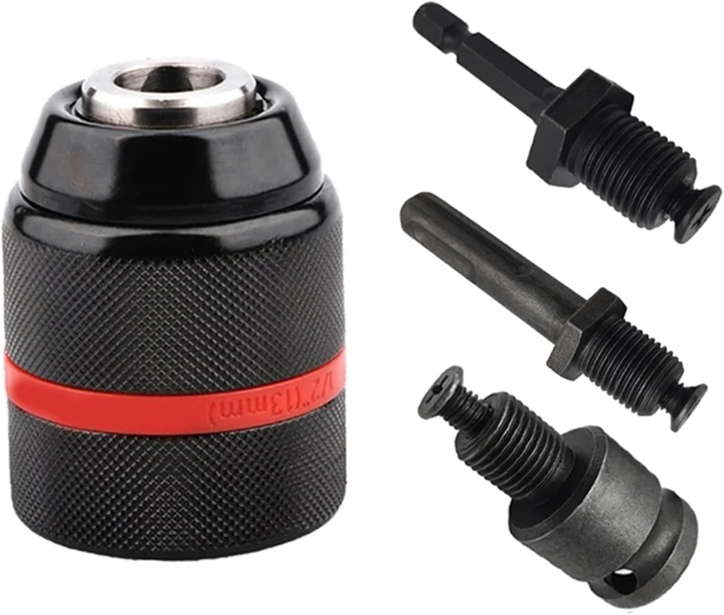 4pcs/set,2mm~13mm Threaded Metal Keyless Drill Chuck,1/2-20UNF Quick Change,Conversion Shank(Hex/SDS-Plus/Socket Square Adapter)