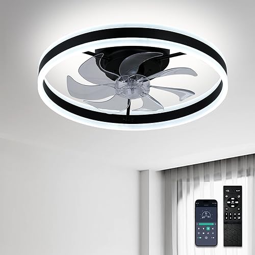 Ventiladores de techo de perfil bajo con luces y control remoto, lámpara de montaje empotrado de 20 pulgadas, luz LED regulable, ventiladores de