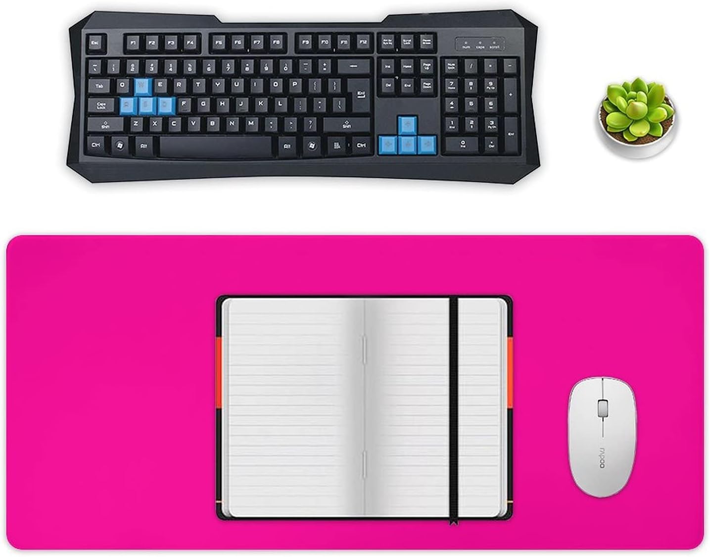 Desk Mat Large Mouse Pads with Stitched Edge, Modern Solid Color Hot Pink Desk Pad Gaming Writing Mat for Computer Keyboard & Office Desktop 16" x 36"