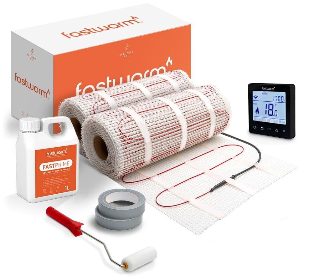 B&Q -  150W Electric Underfloor Heating Mat Kit24MWifi Black Thermostat