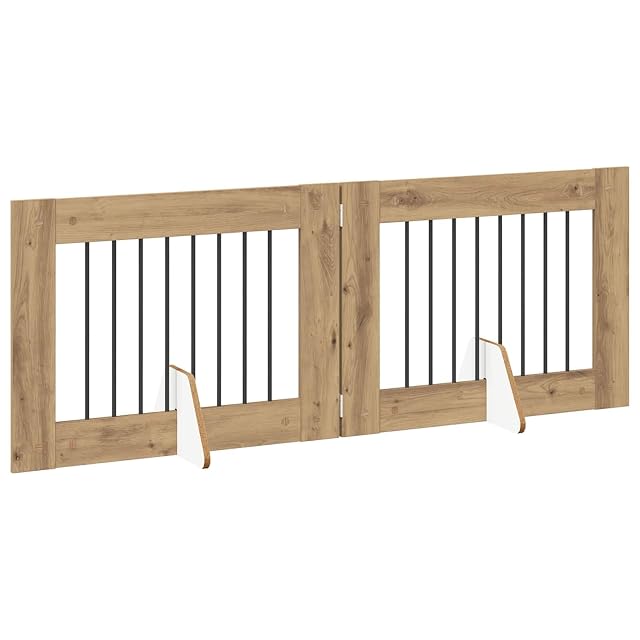 Foto 8 de 8 de vidaXL Puerta para Perros Plegable con Soportes 6 uds. Roble Artisan