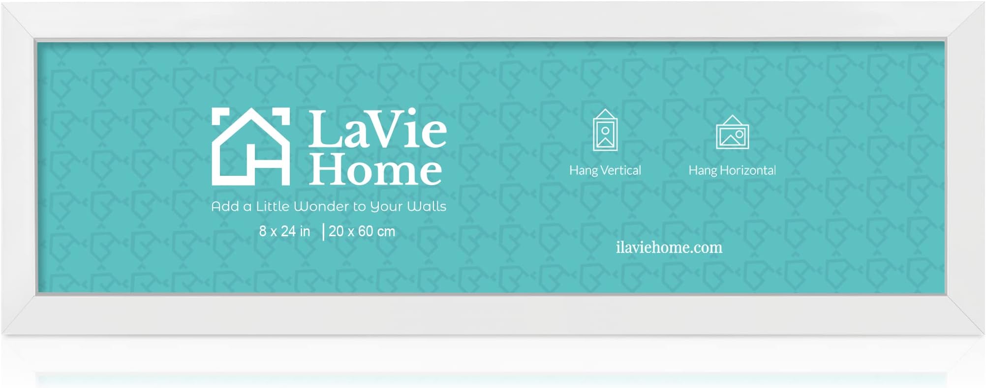 LaVie Home 8x24 Picture Frame White, Panoramic Picture Frame for Wall Decoration, Classic Black Minimalist Style Suitable for Decorating Houses, Offices, Hotels（1 Pack）