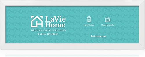 LaVie Home Marco de Fotos 8x24 pulgadas Blanco, Marco de Fotos Panorámico para Decoración de Pared, Estilo Minimalista Negro Clásico Adecuado para