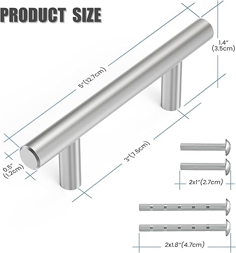 Miniatura 2 de joibabe Paquete de 6 manijas de gabinete de níquel cepillado de acero inoxidable con orificios centrales de 3 pulgadas, manijas de puerta de