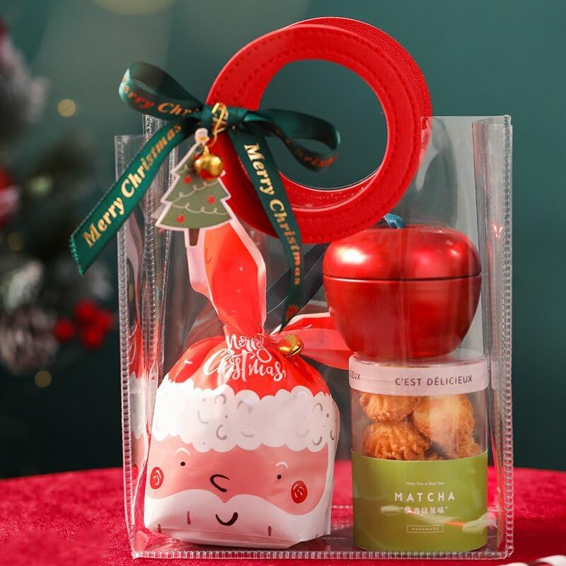 Gift Bags 1Pcs Bag Red Clear PVC Tote Bag Cookie Candy Bag Wedding Holiday Party Gift Gift Bag (Color : A, Size : 25x14x27cm)