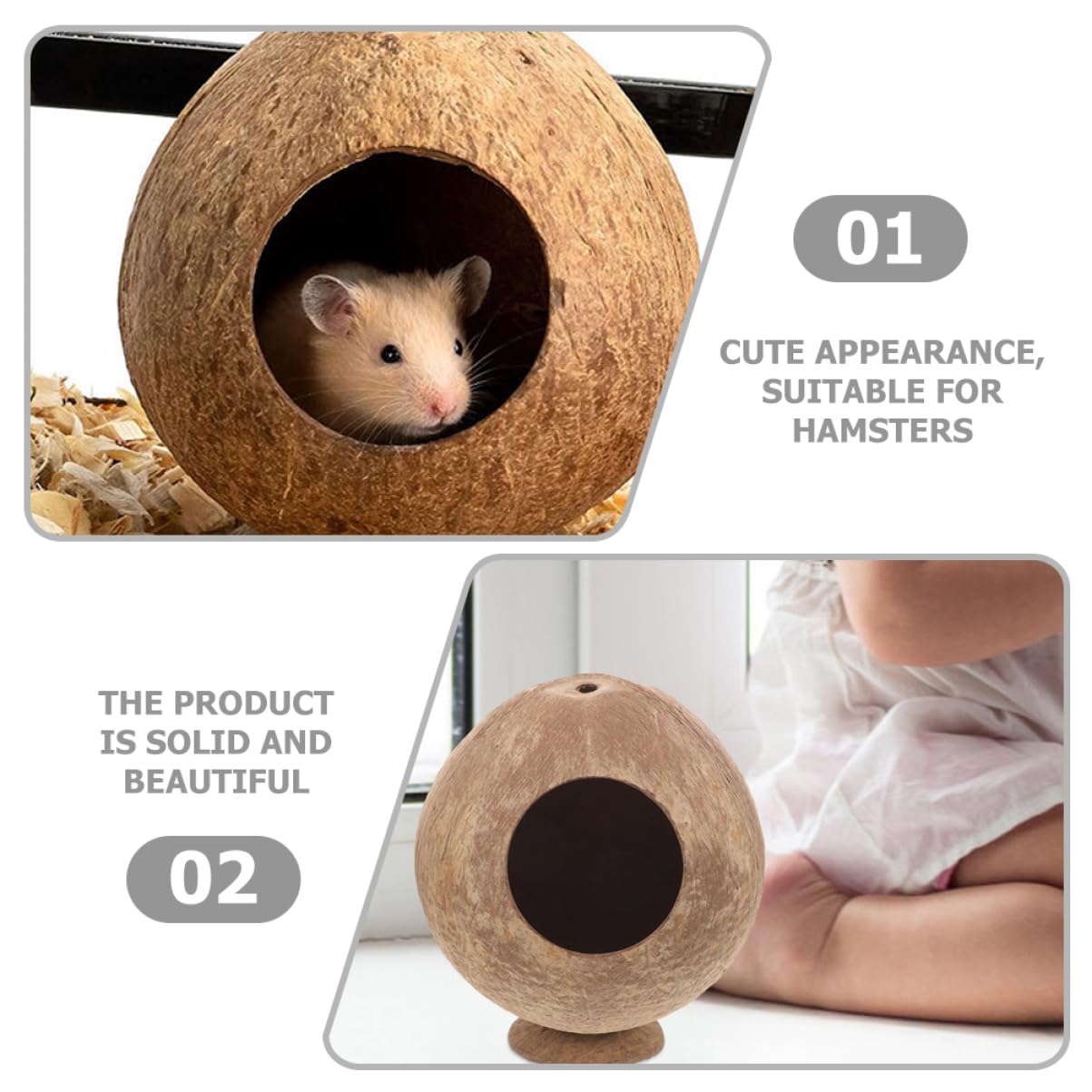 MAGICLULU Braun Kokosnusshütte 2 Stück aus Kokosnussschale Hamster