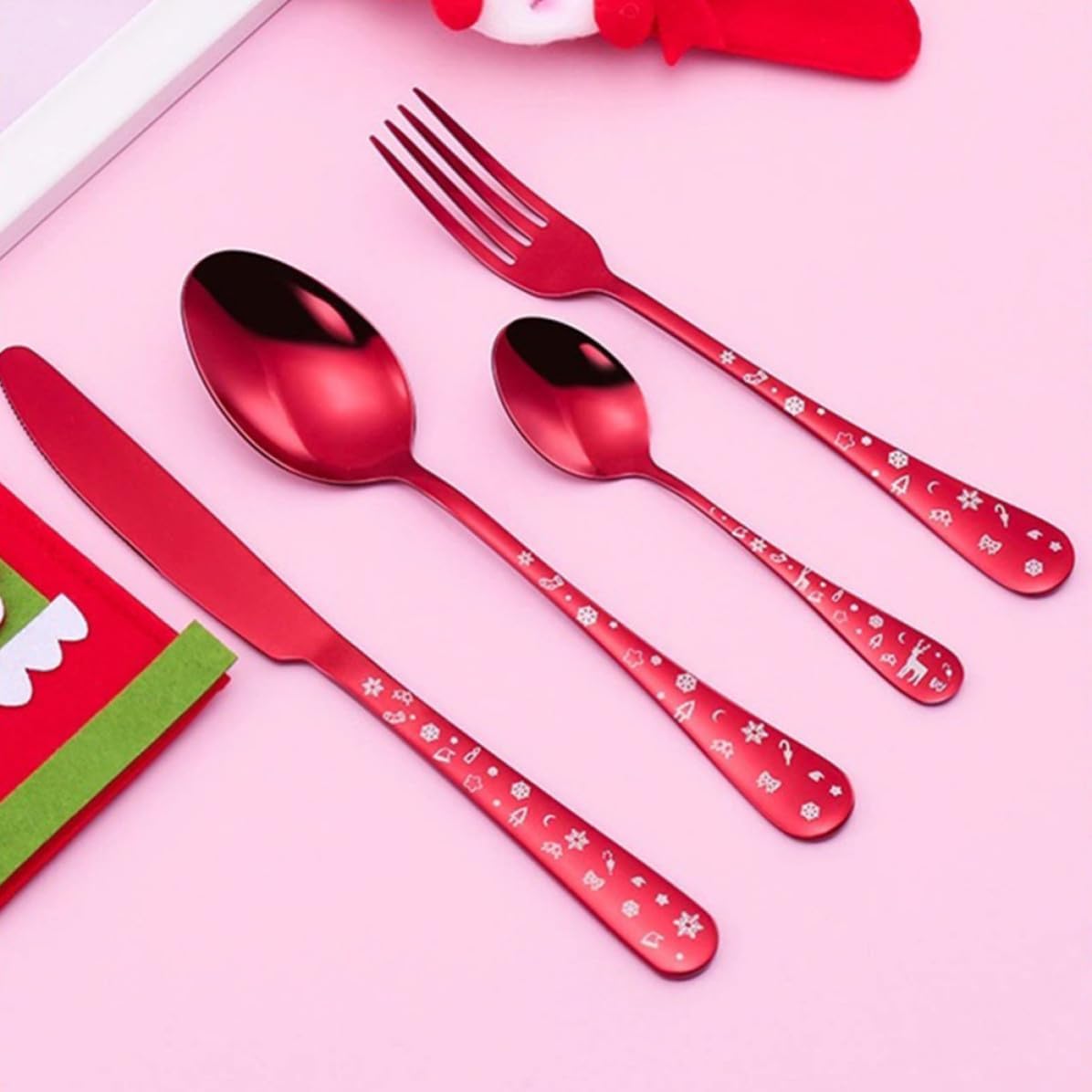 Christmas Dinnerware Set 4pcs Stainless Steel Flatware Xmas Party Use