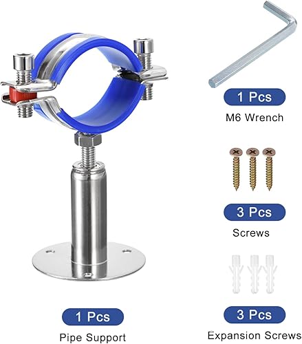 Miniatura 4 de uxcell Soporte de tubería de acero inoxidable para montaje en pared, soporte de tubería de montaje en techo, correa de tubo de abrazadera ajustable