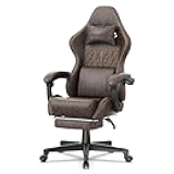 Ferghana Vintage PU Leather Gaming Chair, Ergonomic Gamer Chair with Massage, High Back Computer Office Chair with Footrest for Adults, Racing Style Reclining Video Game Chair (Brown)
