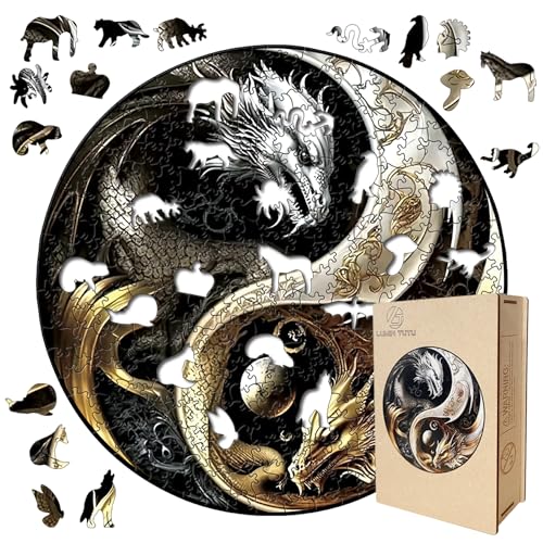 Holzpuzzle für Erwachsene - 200+ Stück, 29cm x 29cm - Holzpuzzle, Holzpuzzles für Erwachsene und Kinder - Perfekt für Dekoration und Geschenke - Wooden Puzzle mit Holzbox (Drache)