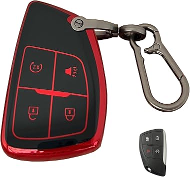 for Chevy Key Fob Shell Remote Key Fit for Chevy GMC with Keychain, Tahoe Suburban Equinox Traverse Yukon Denali Terrain Buick Envision Smart Key 4 Buttons Black-Red