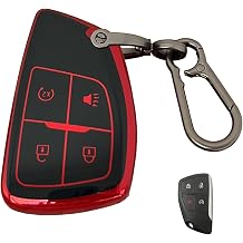 for Chevy Key Fob Shell Remote Key Fit for Chevy GMC with Keychain, Tahoe Suburban Equinox Traverse Yukon Denali Terrain Buick Envision Smart Key 4 Buttons Black-Red