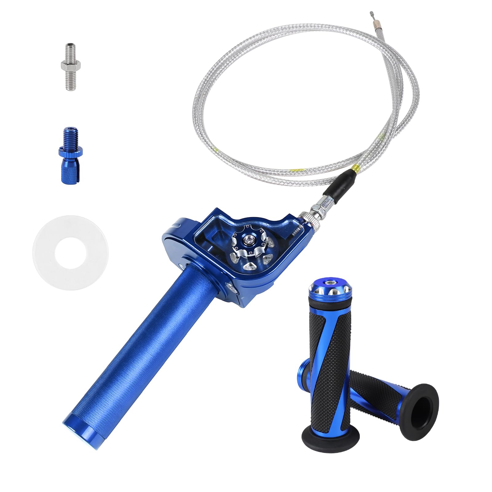 EXLECO Manopola Acceleratore Moto in CNC-Allu con Cavo 1,2M & Manopole, Blu | 22mm Manubrio dell'Acceleratore a Torsione con Anodizzazione, Comando Gas Rapido Moto 50cc-200cc per ATV Quad Pit Dirt Bike