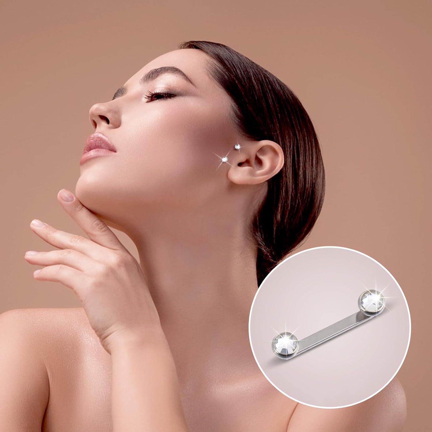 14G Titanium Surface Piercing Jewelry Double Crystal Internally Threaded Surface Tragus Staple Bar Piercing Jewelry Flat Bar Unisex Body Jewelry