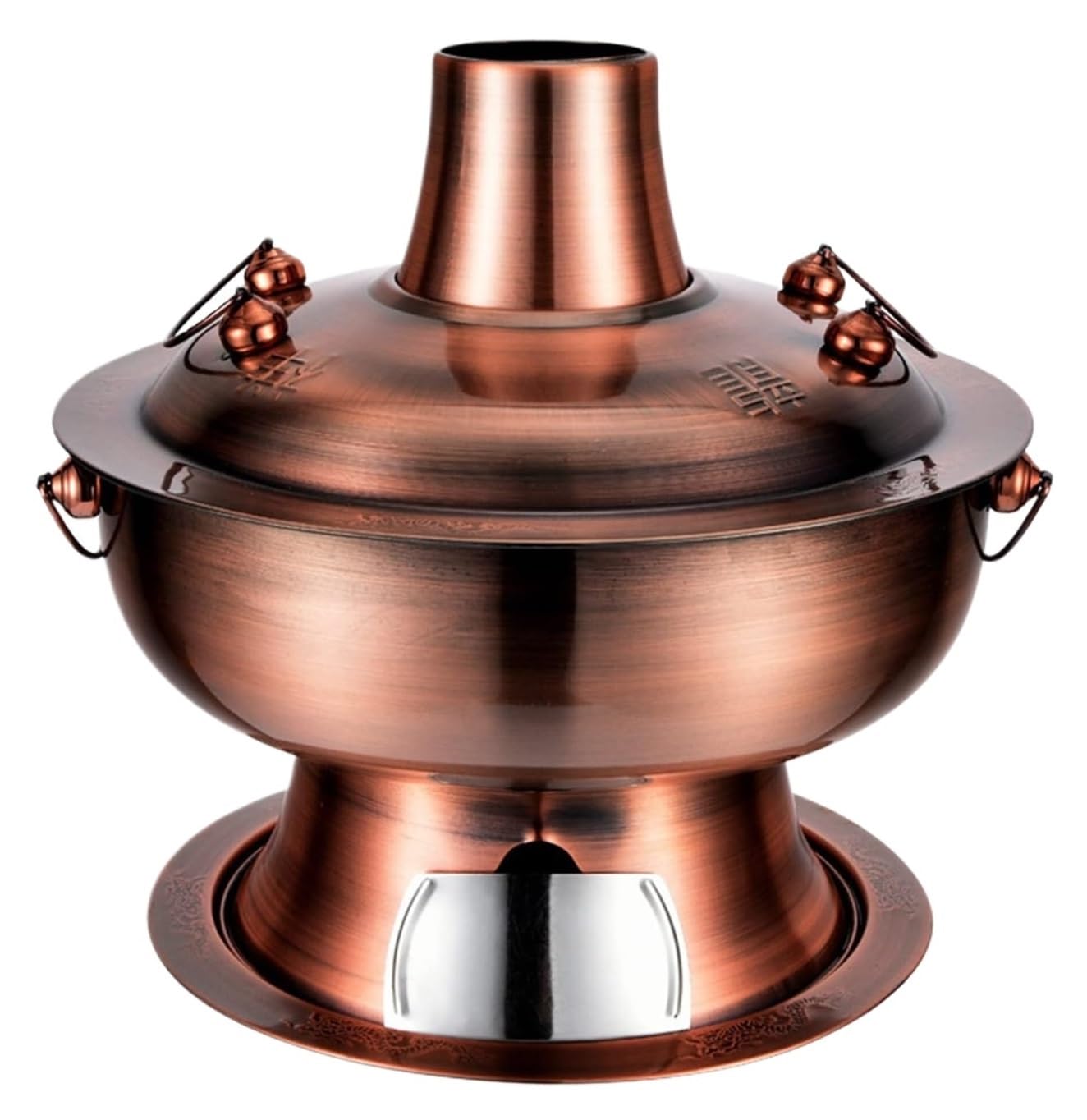 asdchZen Vintage Charcoal Hot Pot - 28Cm Stainless Steel Shabu Cooker,Purple Copper Soup Pot For Home,Ideal For Family Gatherings,Delicious Hotpot Experience,Purple Copper,28CM