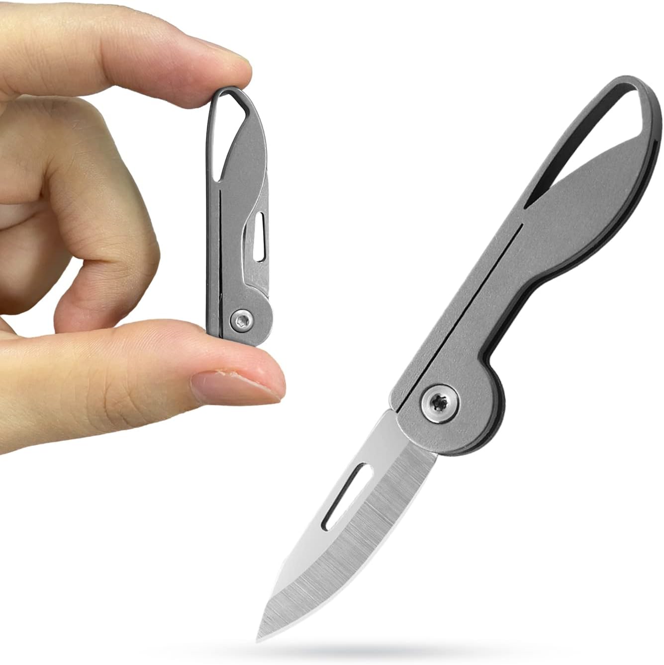 Titanium Alloy Small Keychain Knife, Mini Folding Pocket Knife, EDC Box Cutter, Small Gift for Women Men (Titanium Alloy Handle/440C Steel Blade)