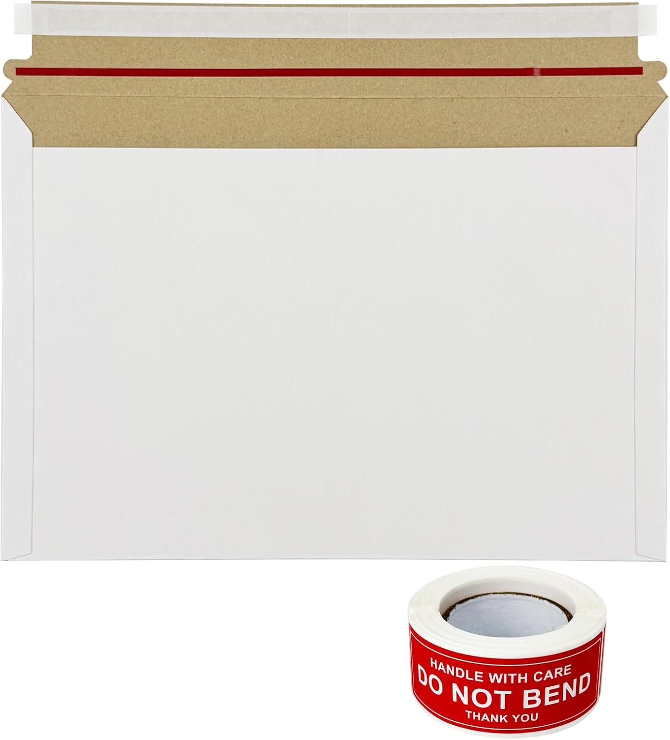100 Pack 12.8x9.2" Cardboard Envelopes, 300 GSM Thin Photo Mailers Shipping Envelope for Trading Cards with "DO NOT BEND" Labels, Self Seal Document Envelope