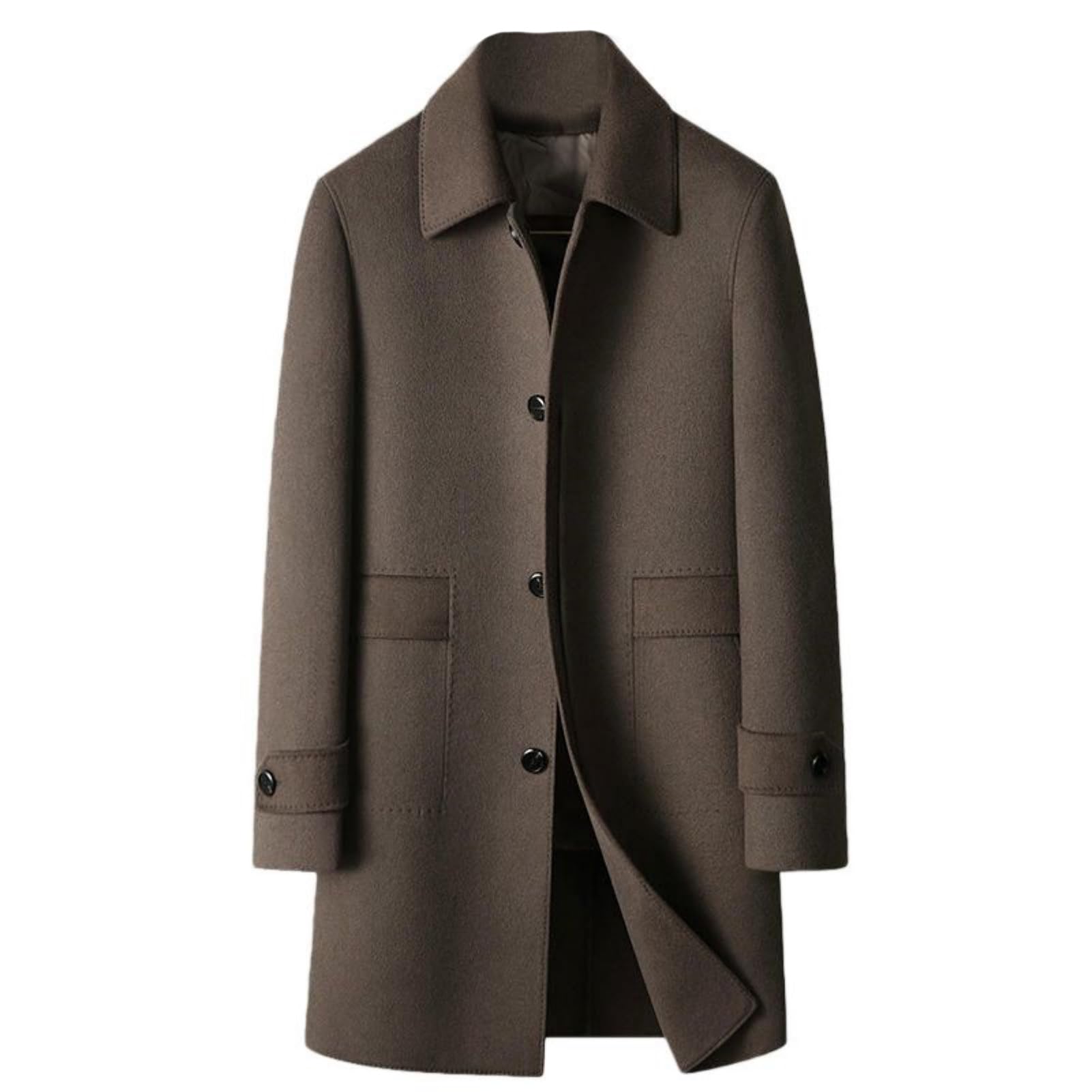 Trench da uomo in lana di media lunghezza autunno inverno con fodera in piuma staccabile