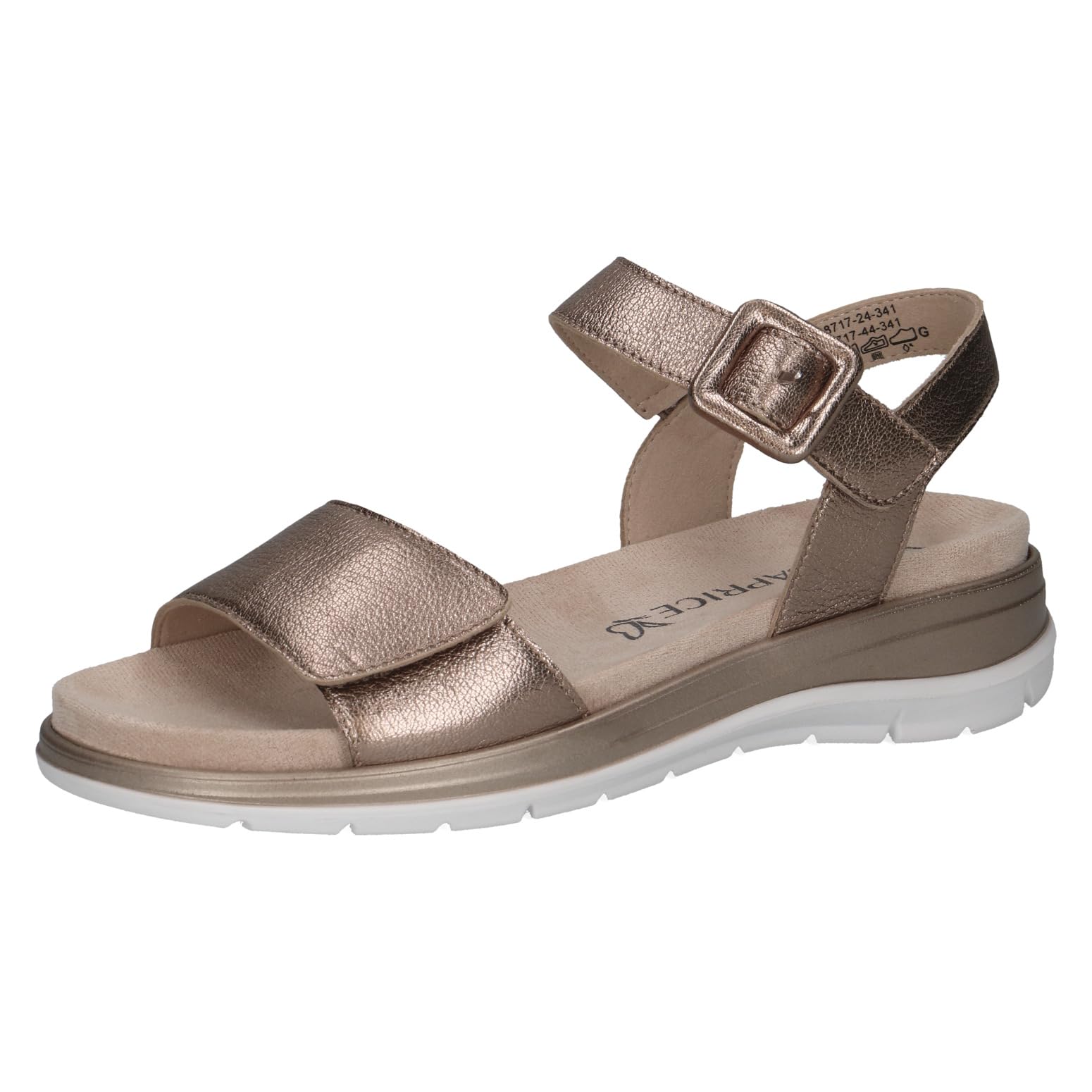 CAPRICE Women Sandals Flat Leather with Hook-and-Loop Closure, Beige (Taupe Metallic), 6 UK