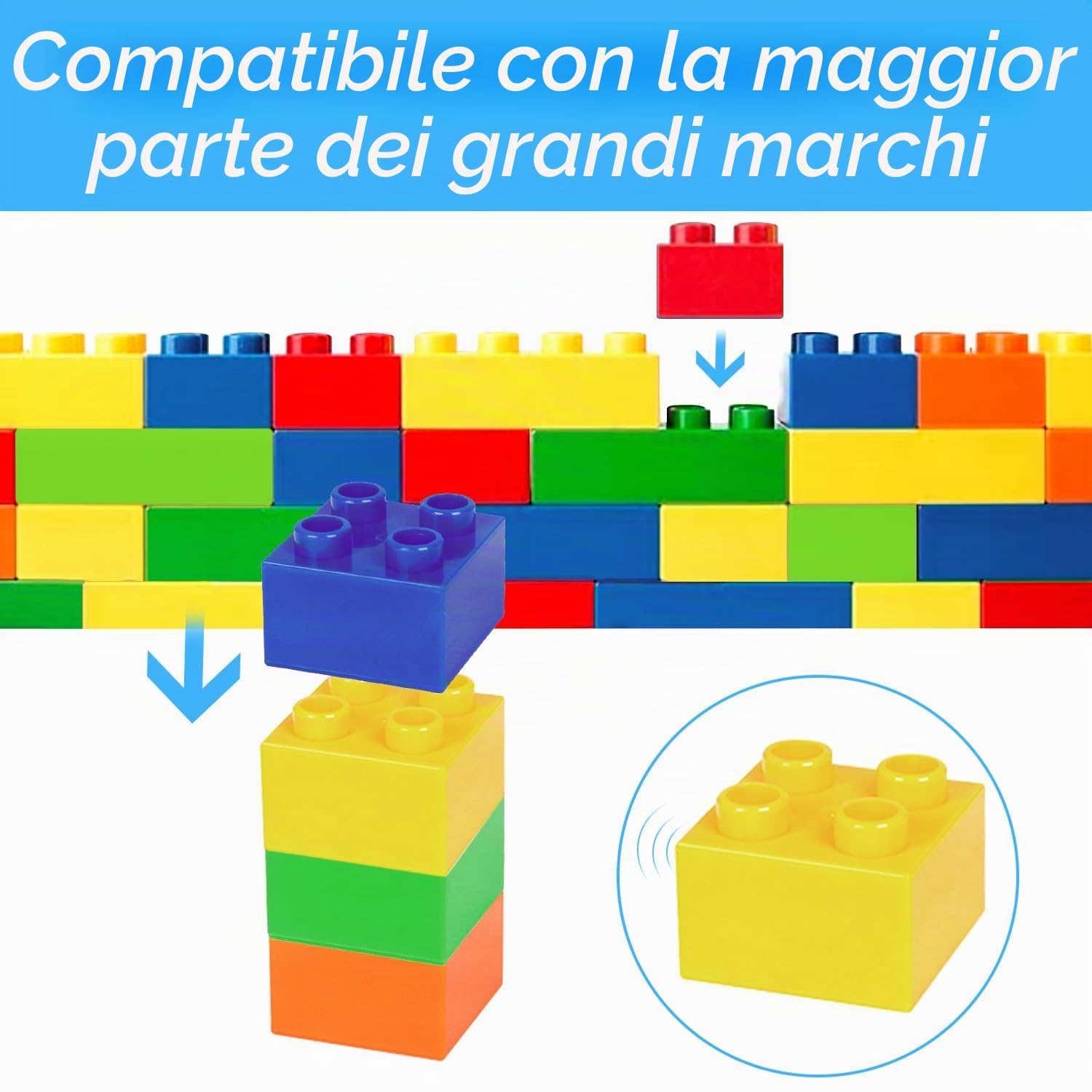 Cabeeskii Grandi mattoncini da costruzione, 168 pezzi di pietre in 6 colori e 2 misure, compatibili con Duplo e tutte le principali marche, giocattolo ideale per bambini dai 3 anni in su