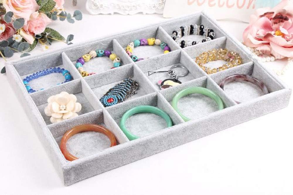 TAPBULL Velvet Stackable Jewelry Tray Display Jewelry Bracelet Organizer Storage Showcase Tray for Drawer (12 Grid) : Clothing, Shoes & Jewelry