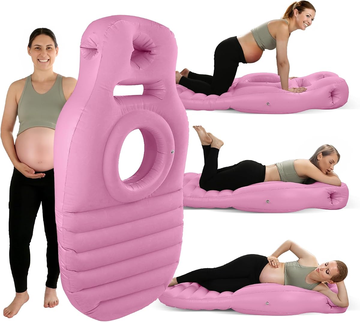Almohada inflable para embarazo con orificio para el vientre y la cabeza, almohada de embarazo propensa para personas que duermen boca abajo, colchón de aire de maternidad para soporte del vientre, flotador de piscina para embarazo para relajación y masaje del abdomen, rosa