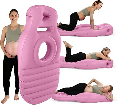 Inflatable Pregnancy Pillow with Belly & Head Hole, Prone Pregnancy Pillow for Stomach Sleepers, Maternity Air Mattress for Belly Support, Pregnancy Pool Float for Tummy Relaxation & Massage, Pink