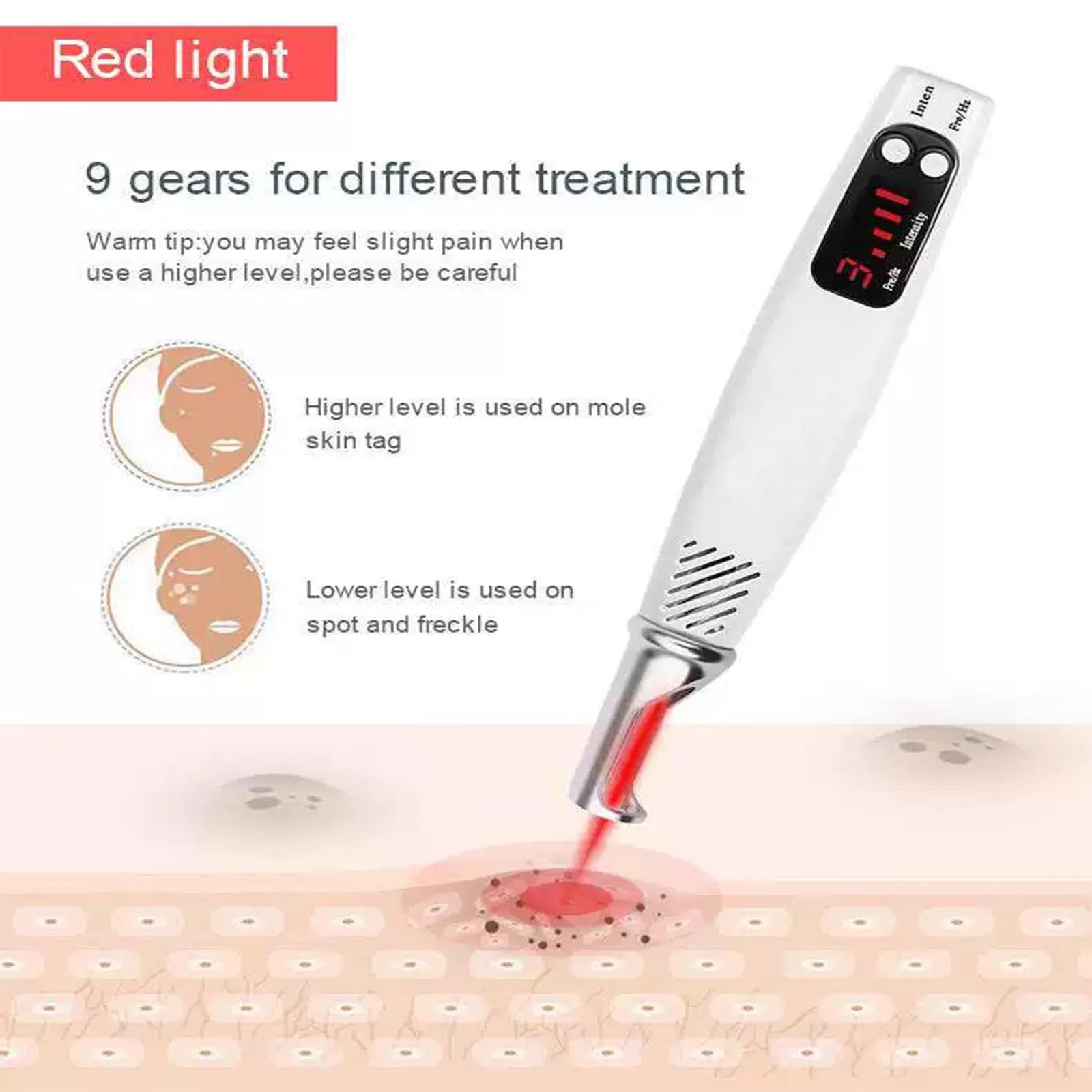 Picosecond Pen Spot Remover Skin Tag & Mole Kit, niebiesko-czerwony zestaw do usuwania znamion i narośli skórnych Picosecond Pen Tattoo Dark Spot Remover z 9 zębami Red