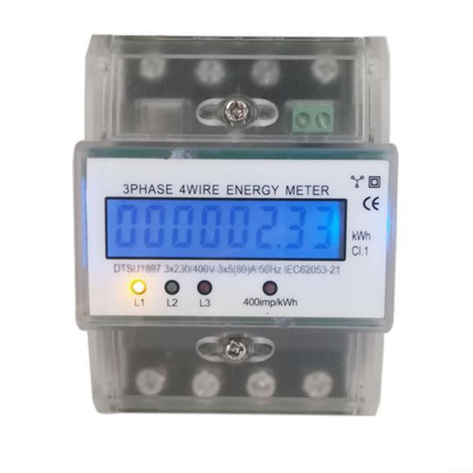 Dreiphasen-Energiezähler, 4-adrig, 230 V, 5-80 A, digitales Wattzähler, DIN-Schienenmontage, für Büroverbrauch