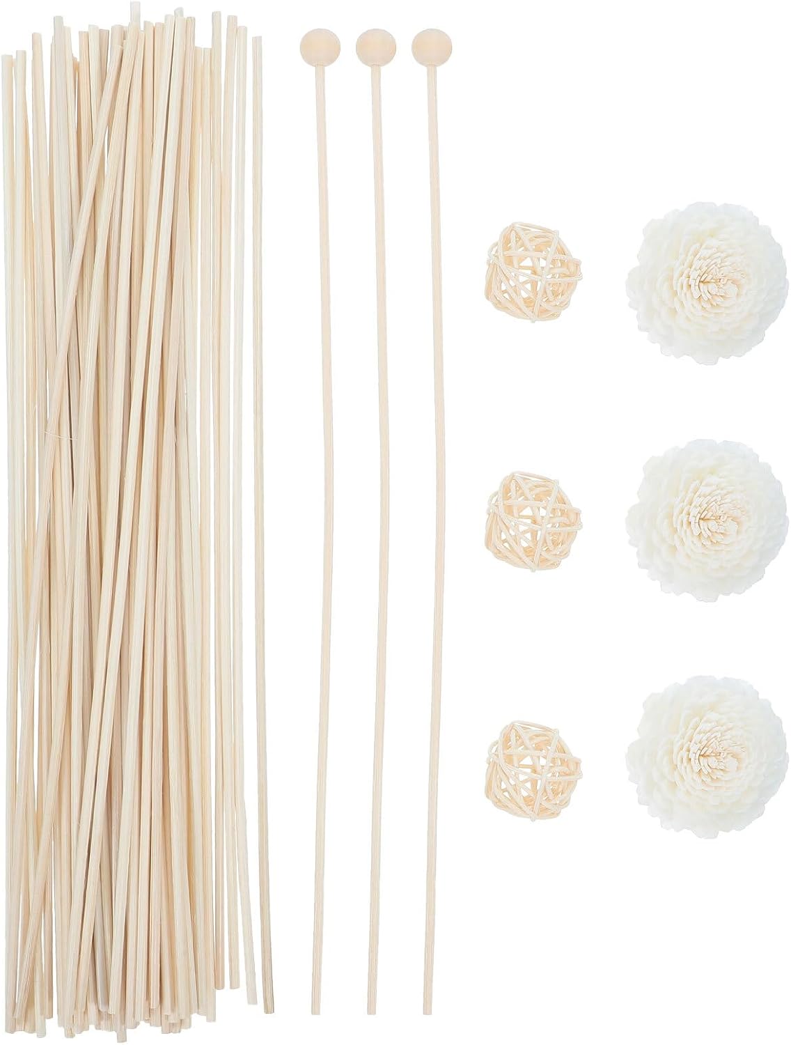 1 Set Essential Oil Diffuser Sticks - Reed Diffuser Aromatherapy Sticks - Rattan Ball, Chrysanthemums, Wooden Pillars for Home Office Spa and Bed Room