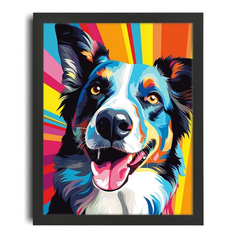 Border Collie Picture Print Wall Art Dog Gift Pop Art Colourful Collie Portrait Poster A5 - Wall Art Home Decor Movie Poster Canvas Film Cinema Retro Vintage Cult Classic Nostargic Saga Modern reprin