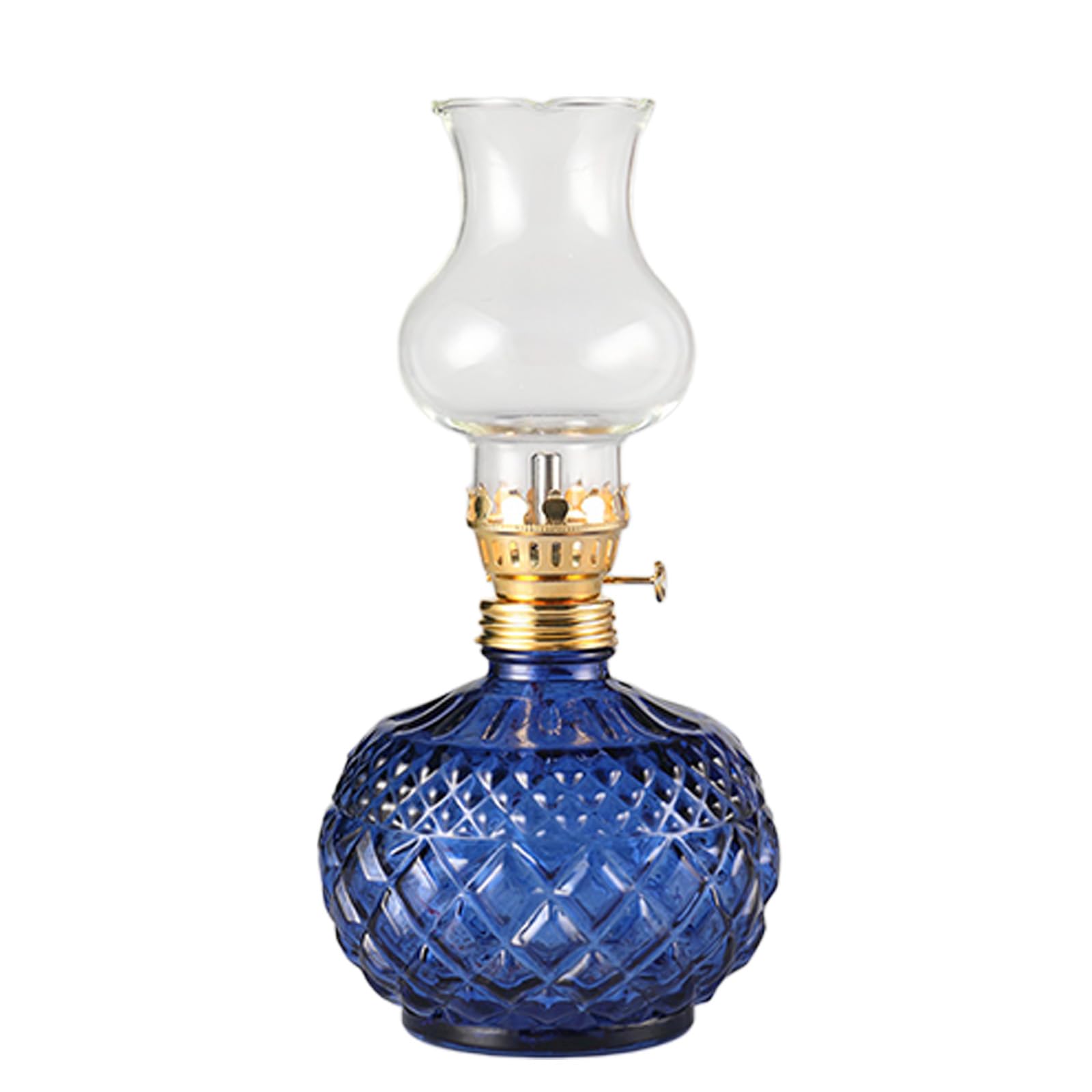 Hsioluted Blue Decorative Glass Oil Lamp Emergencies Lighting Indoor Table Decorative Light For Tabletop Bedside Shelf Enduring Antique Glass Lamp
