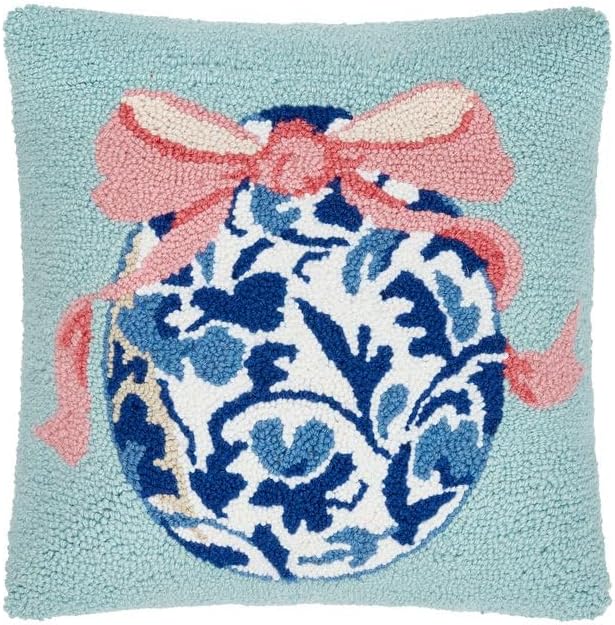 Peking Handicraft Chinoiserie Easter Egg Hook Pillow, 16 X 16-Inch, Blue, Pink